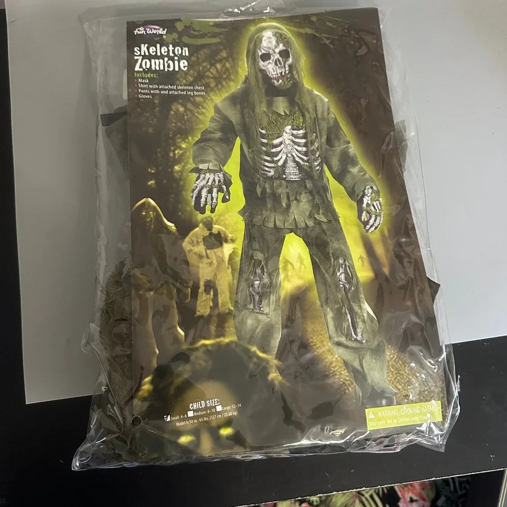 Fun World Skeleton Zombie Costume Child Small 4-6 Halloween Green  Boys Girls
